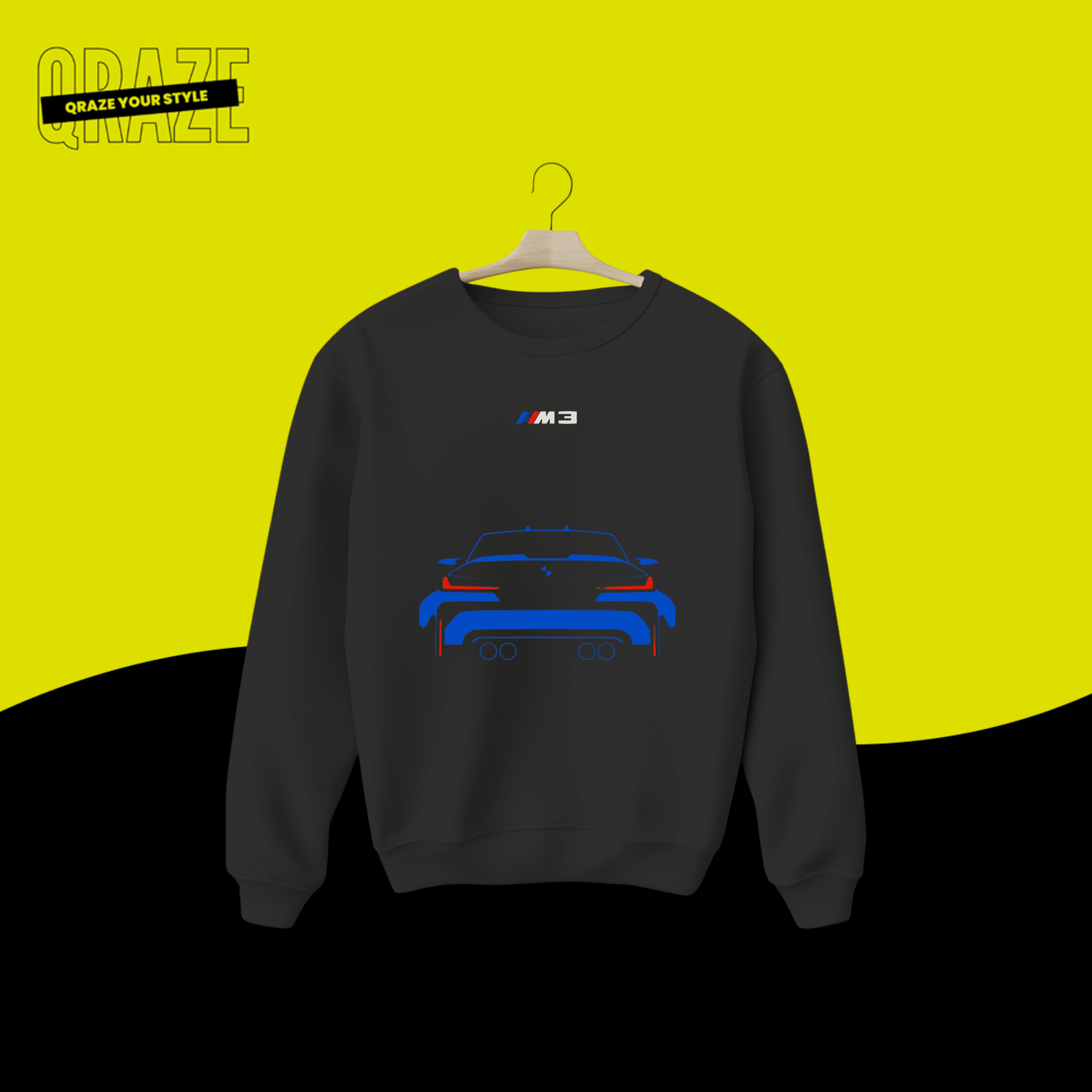 Stylish M3 Car Graphic Sweatshirt with Minimalist Rear Design